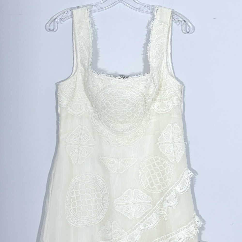 Geisha Designs Anthropology Square Neck Ruffled Asymmetrical Lace Dress S - Picture 6 of 16